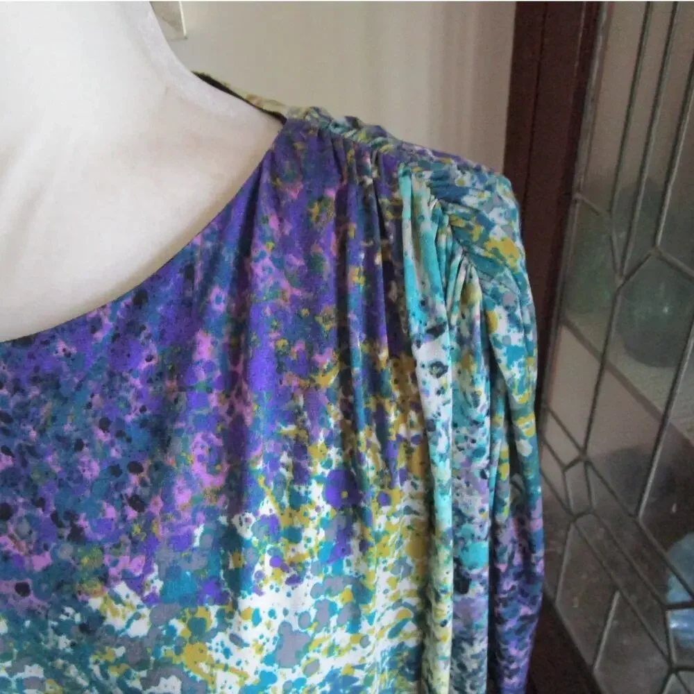 Abstract Jewel Tone Dolman Dress Size 4 Pockets Suzi Chin Artsy